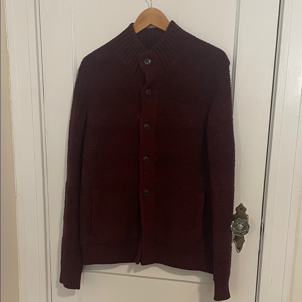 Lands end men’s M shearling lined sweater Burgundy